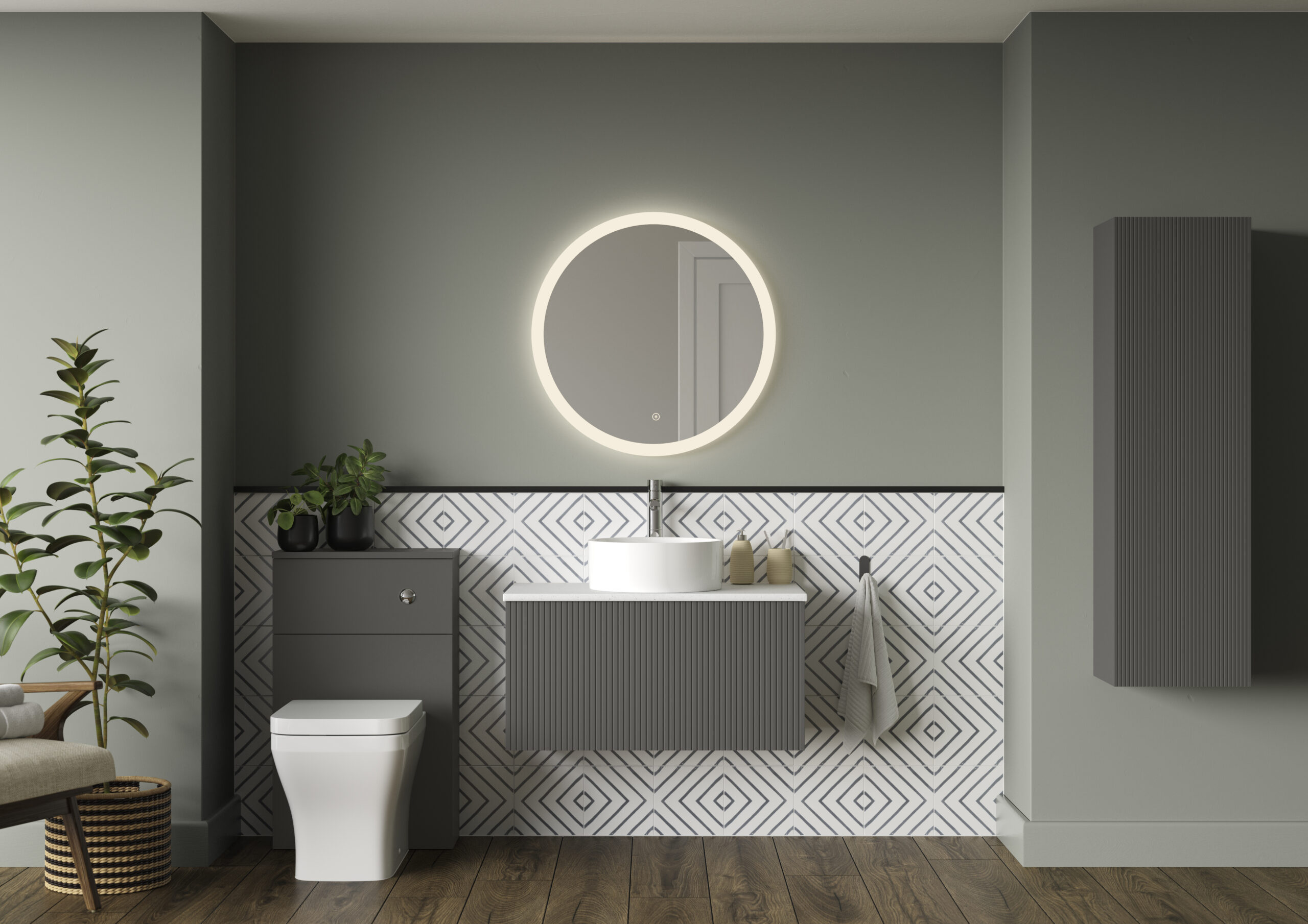 Minori Bathroom Furniture in Feather Grey