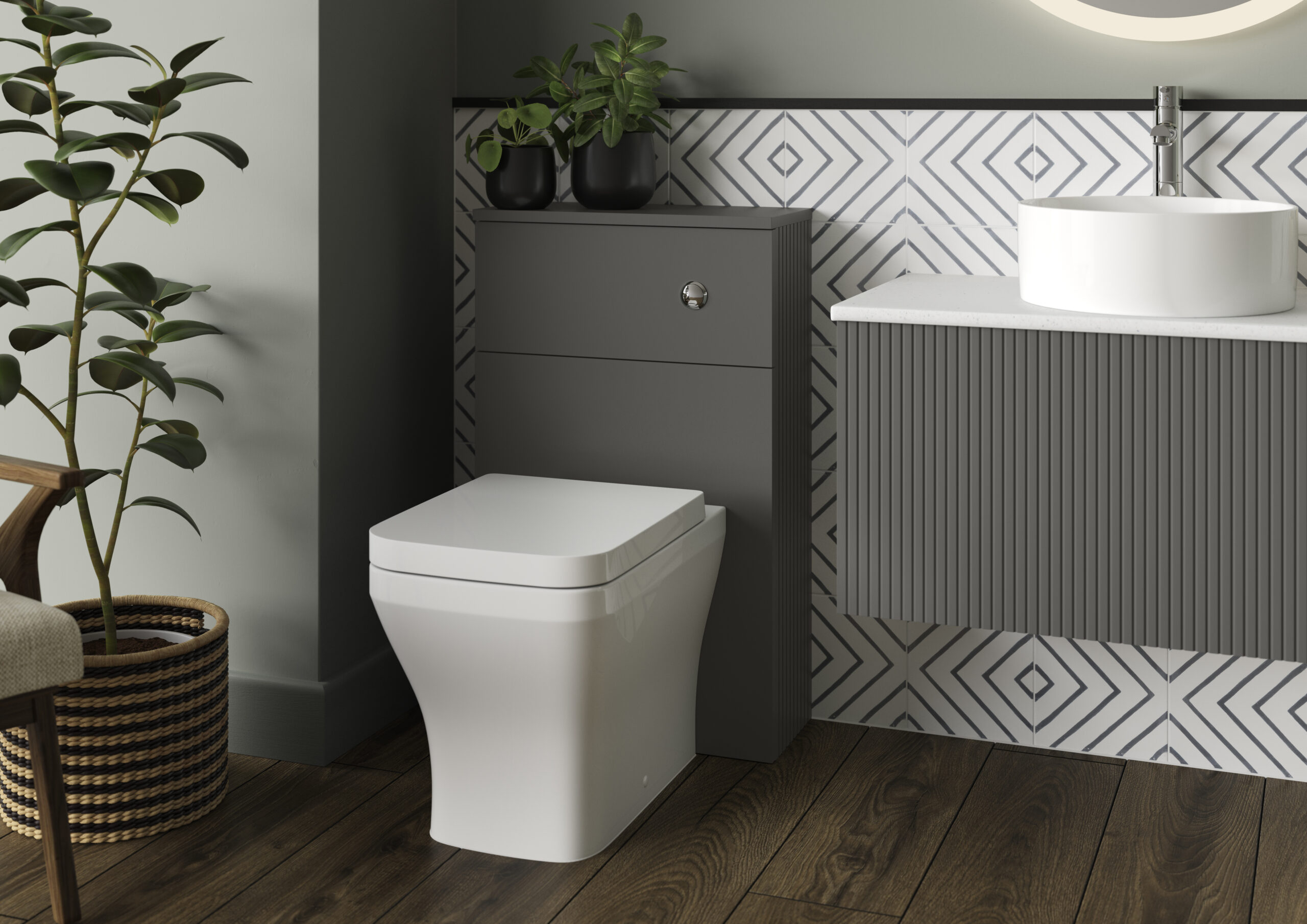 Minori Bathroom Furniture in Feather Grey