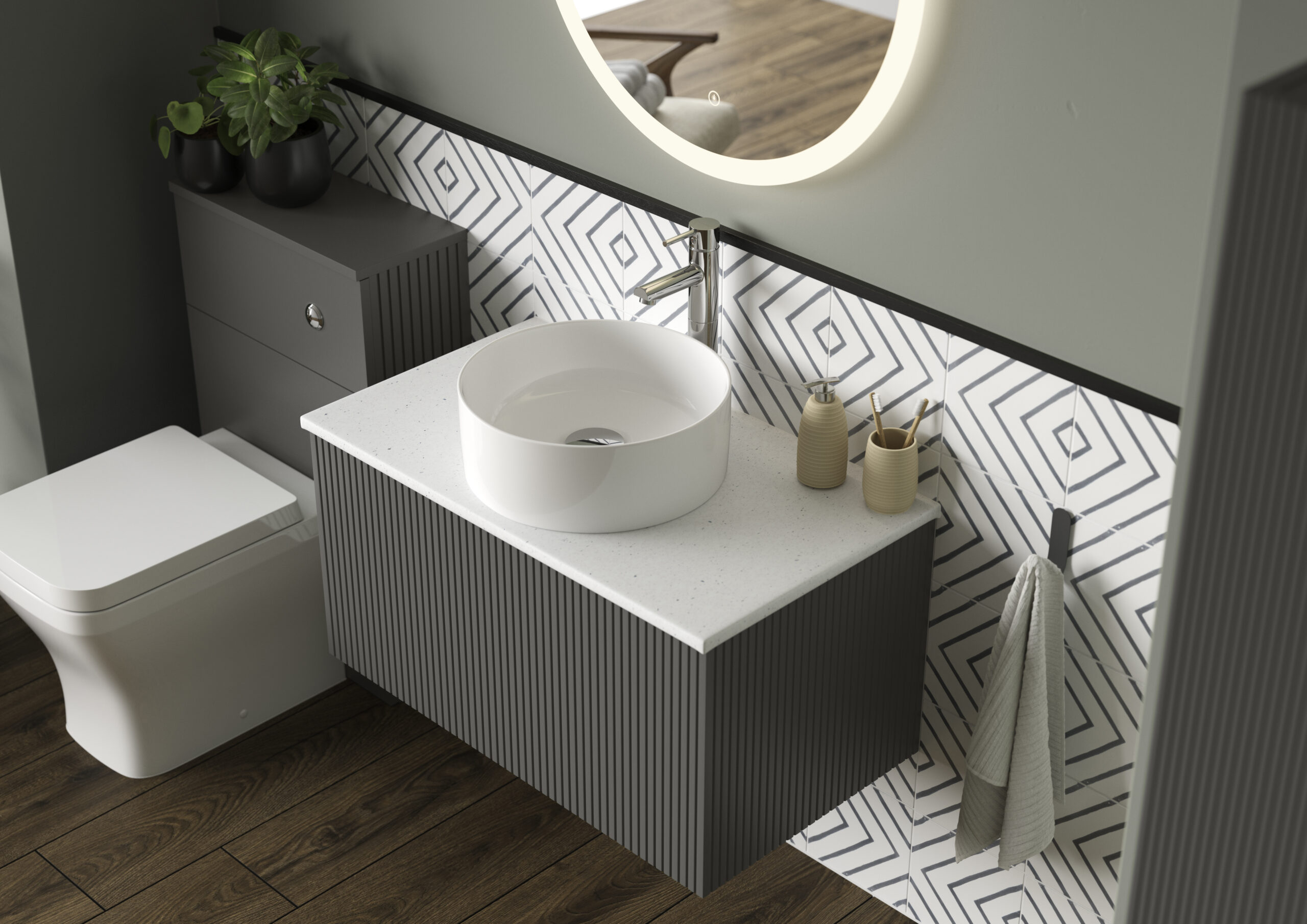 Minori Bathroom Furniture in Feather Grey