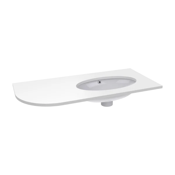 Solid Surface Worktop with Undermount Basin 972 x 515mm Left Curve White Stone